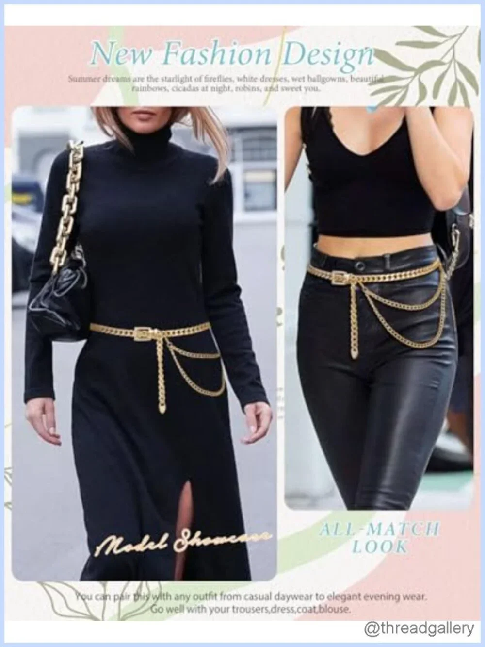 FIORETTO Metal Waist Chain Belt for Women Adjustable Layered Chain Belt for
